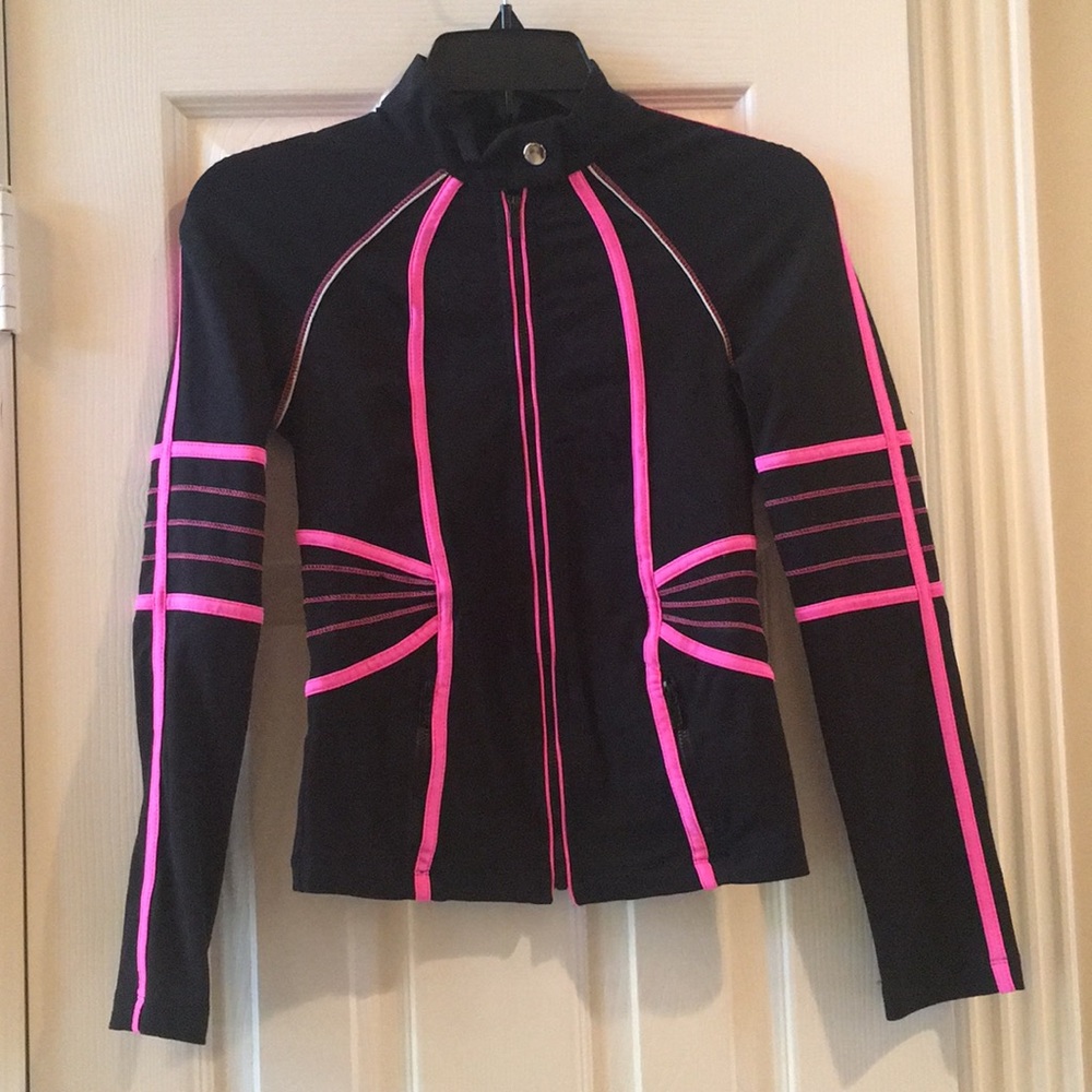 BEBE Sport Black Fitted Jacket, Neon Pink details
